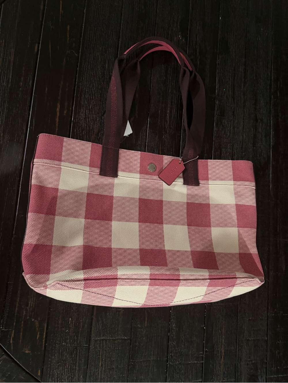 Coach Pink and Cream Gingham Canvas Tote